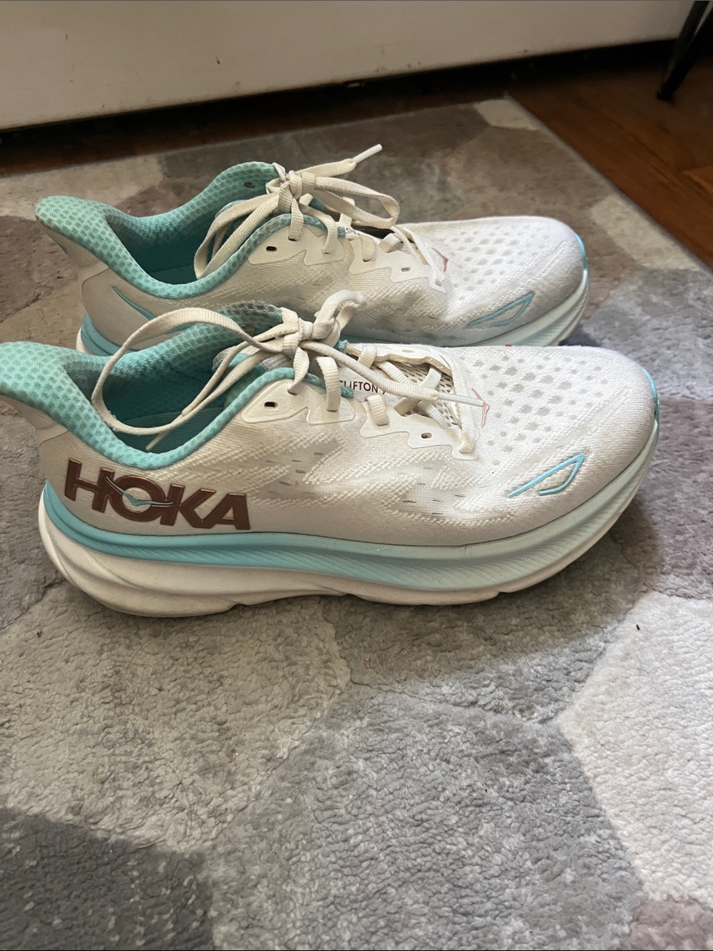 Hoka White and Teal Women's Athletic Shoes